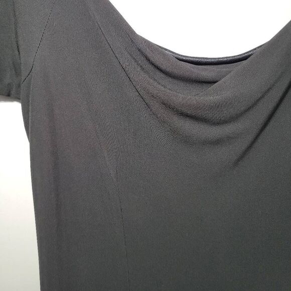 Vintage 90s large black off the shoulder midi dress slinky fabric goth minimalis - Picture 3 of 11